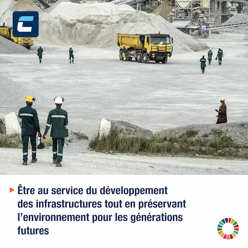 Vision RSE de CADERAC Carrière de gravier CADERAC avec ouvriers et camions sur site industriel.