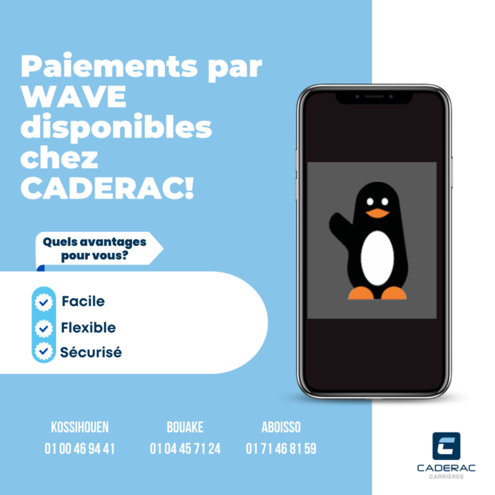 Paiements WAVE disponibles chez CADERAC, facile et sécurisé.